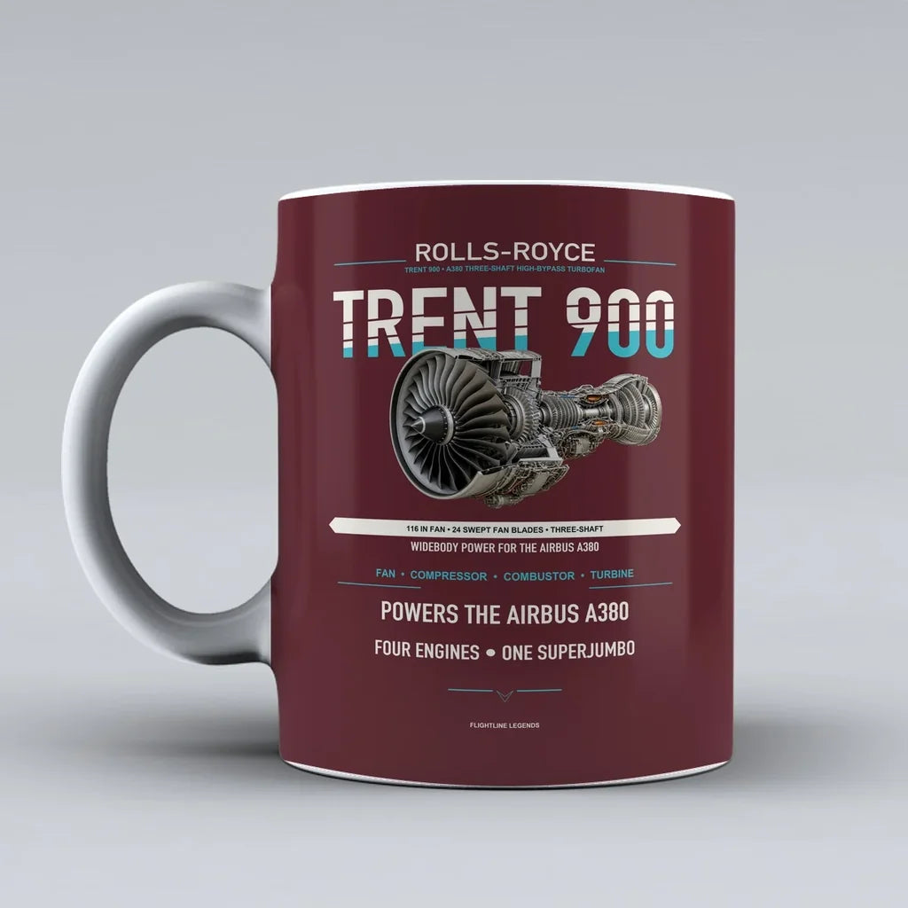 900 Mug design on dark red trent