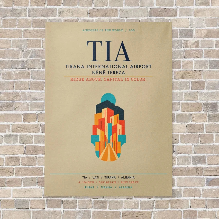 Tirana International Airport Nënë Tereza TIA vertical canvas print - no frame - beige background