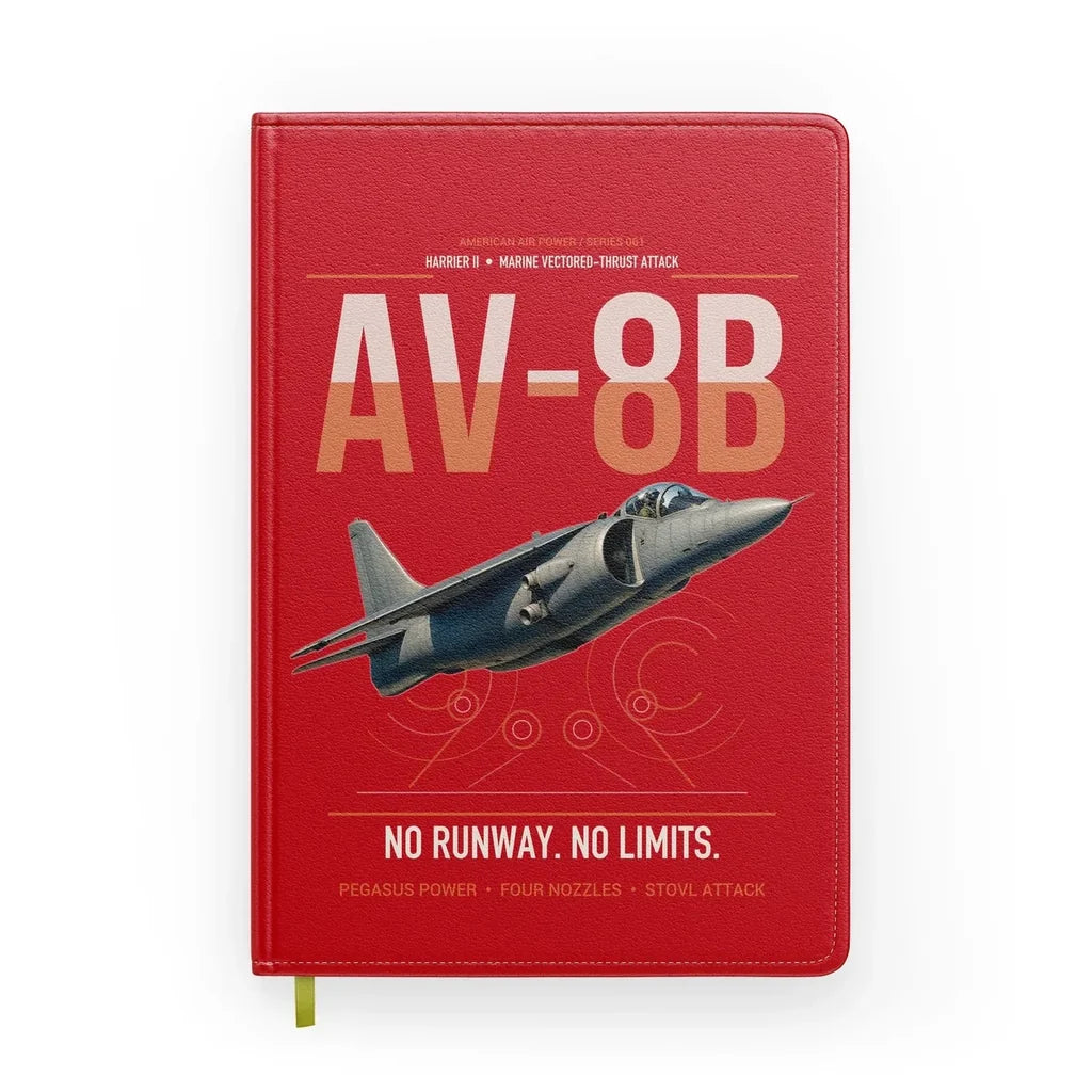AV-8B Harrier II design on red notebook
