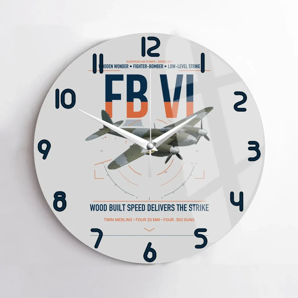 de Havilland Mosquito FB VI design on light gray no frame wall clock