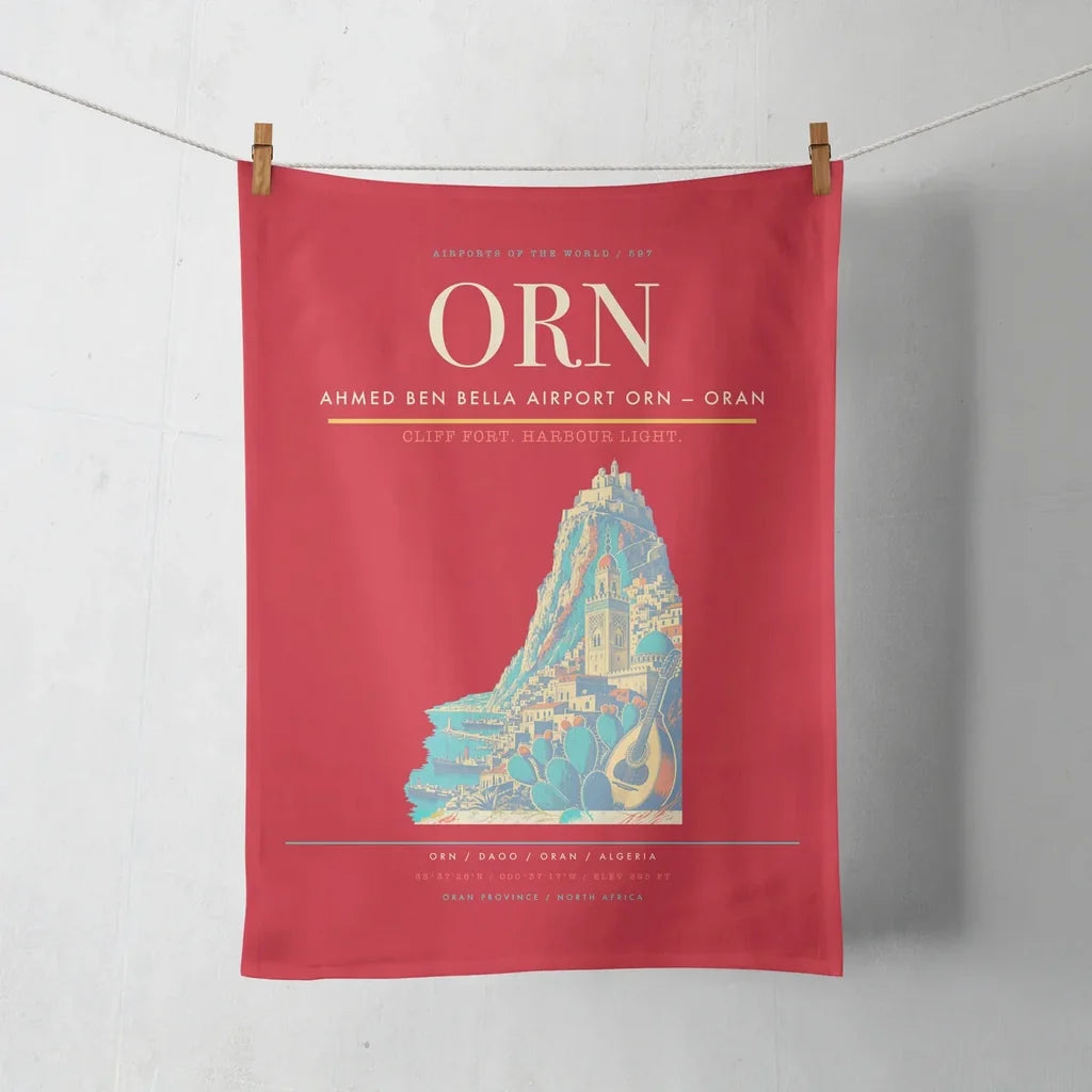 Ahmed Ben Bella Airport (ORN) design on red towel