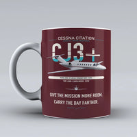 Thumbnail for Cessna Citation CJ3+ design on dark red ceramic mug, double-side print