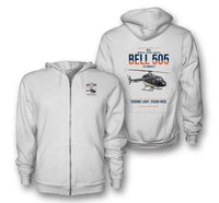 Thumbnail for Bell 505 Jet Ranger X design on white premium zipped hoodie, double-side print
