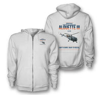Thumbnail for Aérospatiale SA 316B Alouette III design on white premium zipped hoodie, double-side print