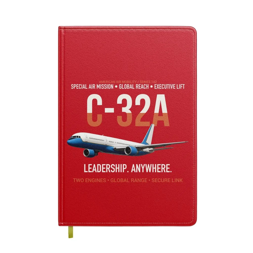 C-32A Air Force Two Global Reach design on red notebook