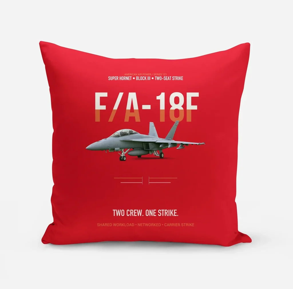 F-A-18F Super Hornet Block III Two Crew One Strike design on red pillow