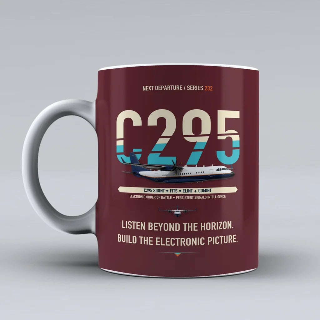 C295 SIGINT Mug design on dark red airbus