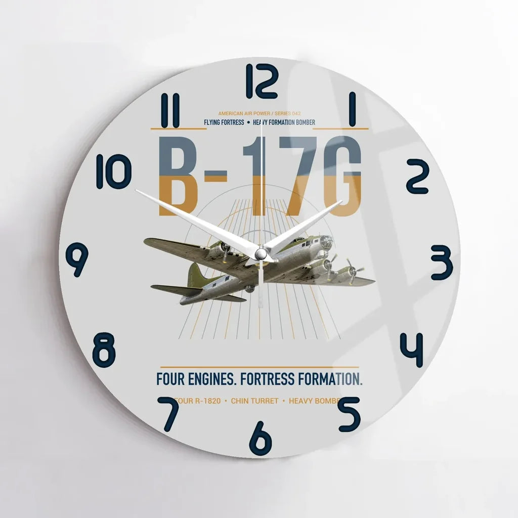 B-17G Flying Fortress design on light gray no frame wall clock