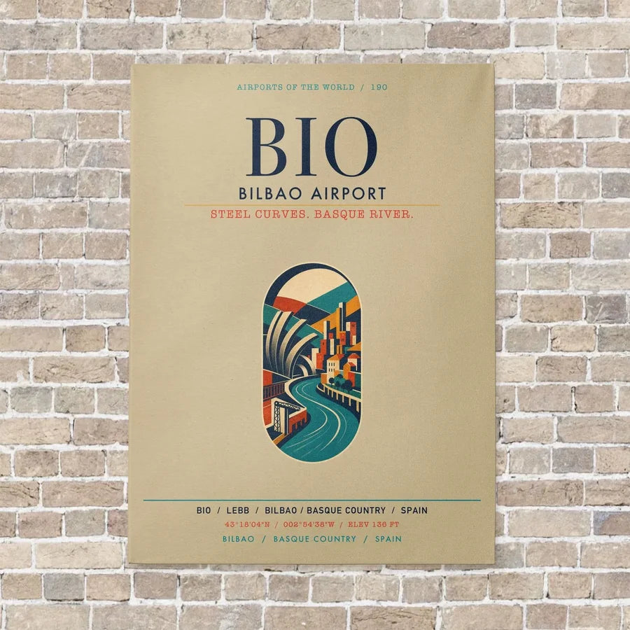 Bilbao Airport BIO vertical canvas print - no frame - beige background