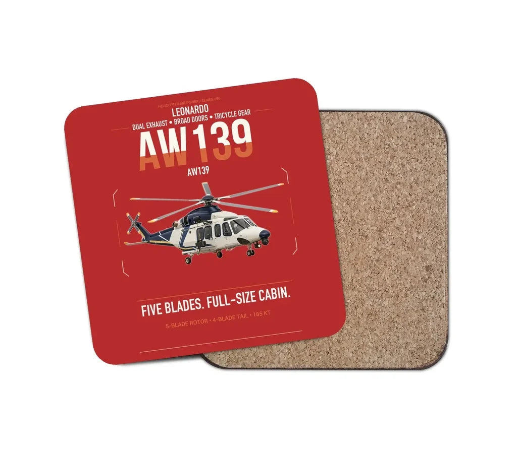 Leonardo AW139 design on red 1 piece coaster