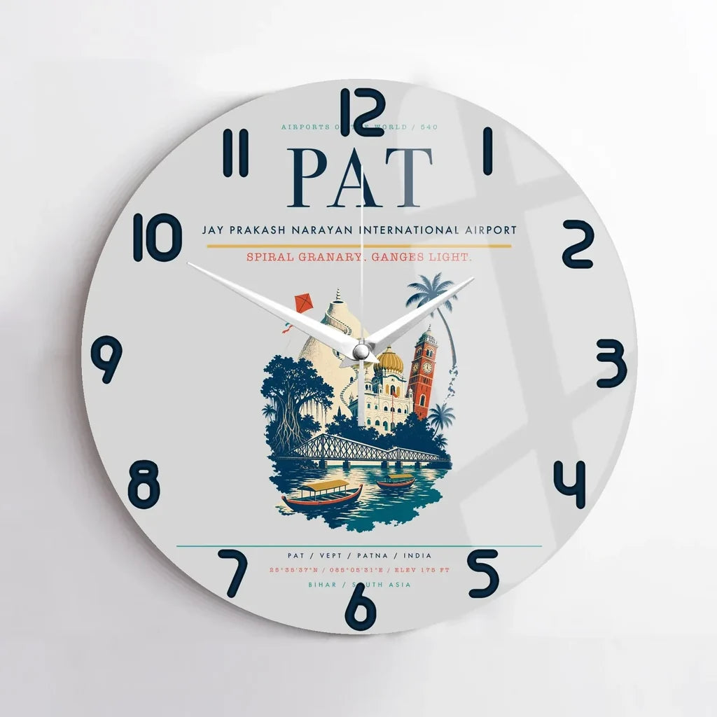 Jay Prakash Narayan International Airport (PAT) design on light gray no frame wall clock