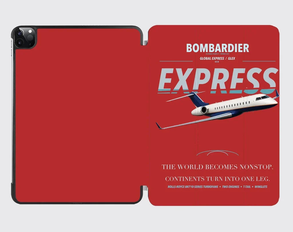 Bombardier Global Express design on red ipad tablet case