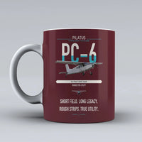Thumbnail for Pilatus PC-6 Porter design on dark red ceramic mug, double-side print