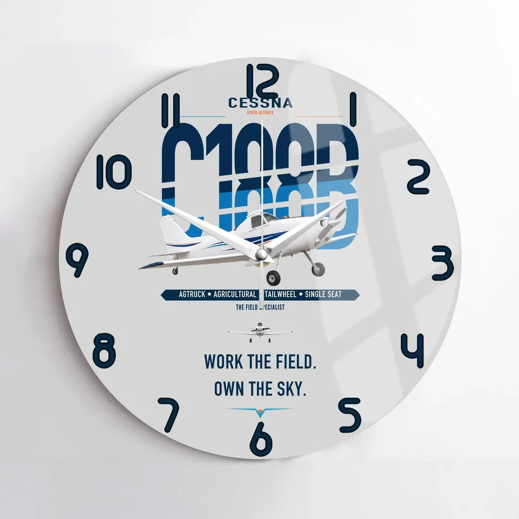 Cessna A188B AgTruck design on light gray no frame wall clock