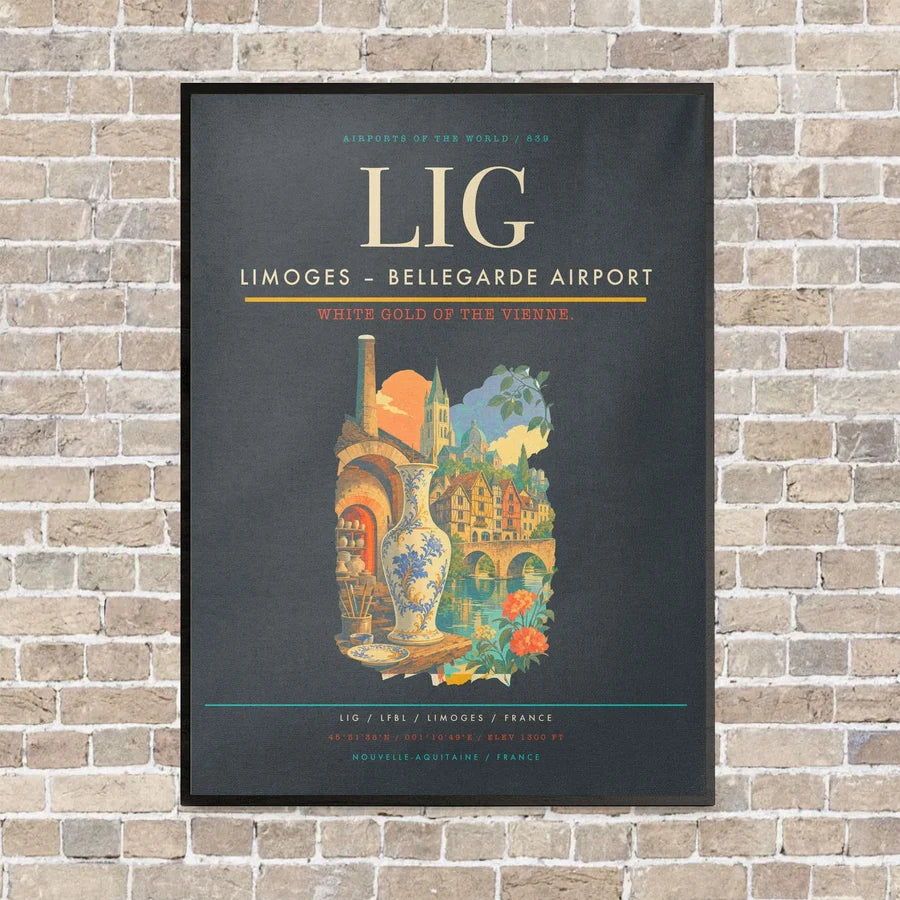 Limoges – Bellegarde Airport LIG vertical canvas print - framed - gray background
