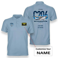 Thumbnail for Cessna 206 Stationair design on light blue+name double-side polo t-shirt, double-side print