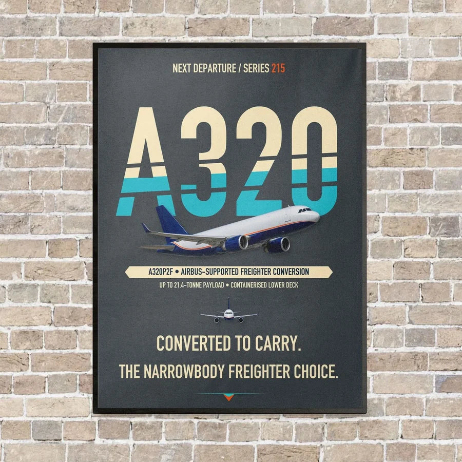 Airbus A320P2F vertical canvas print - framed - gray background