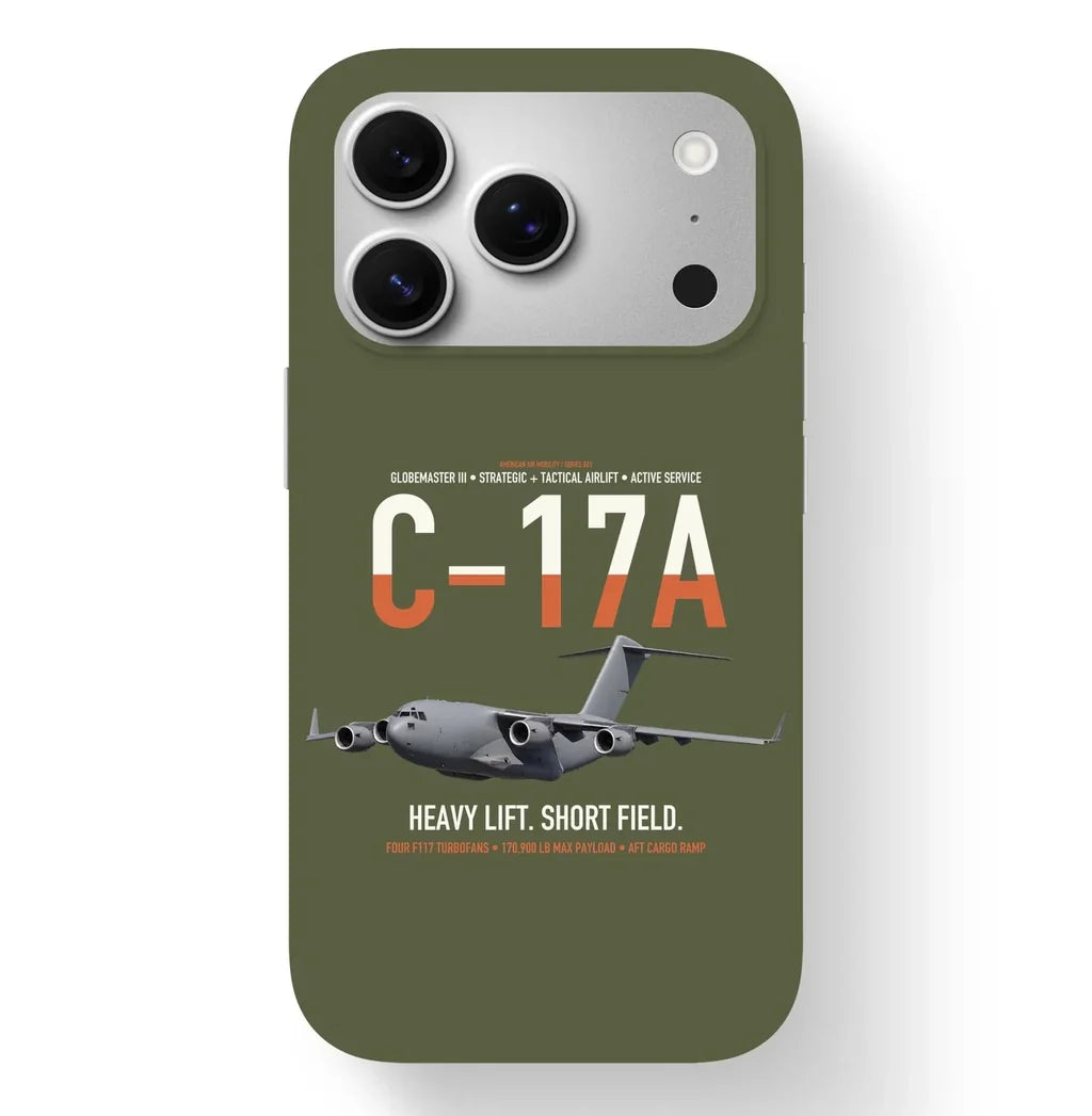 C-17A Globemaster III design on green army magsafe iphone case, for iPhone 17 Pro