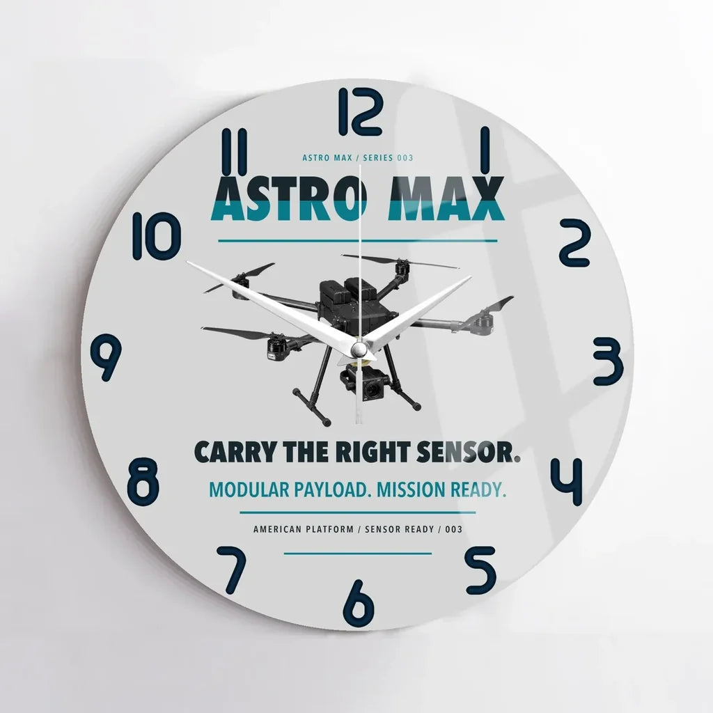 Freefly Astro Max design on light gray no frame wall clock