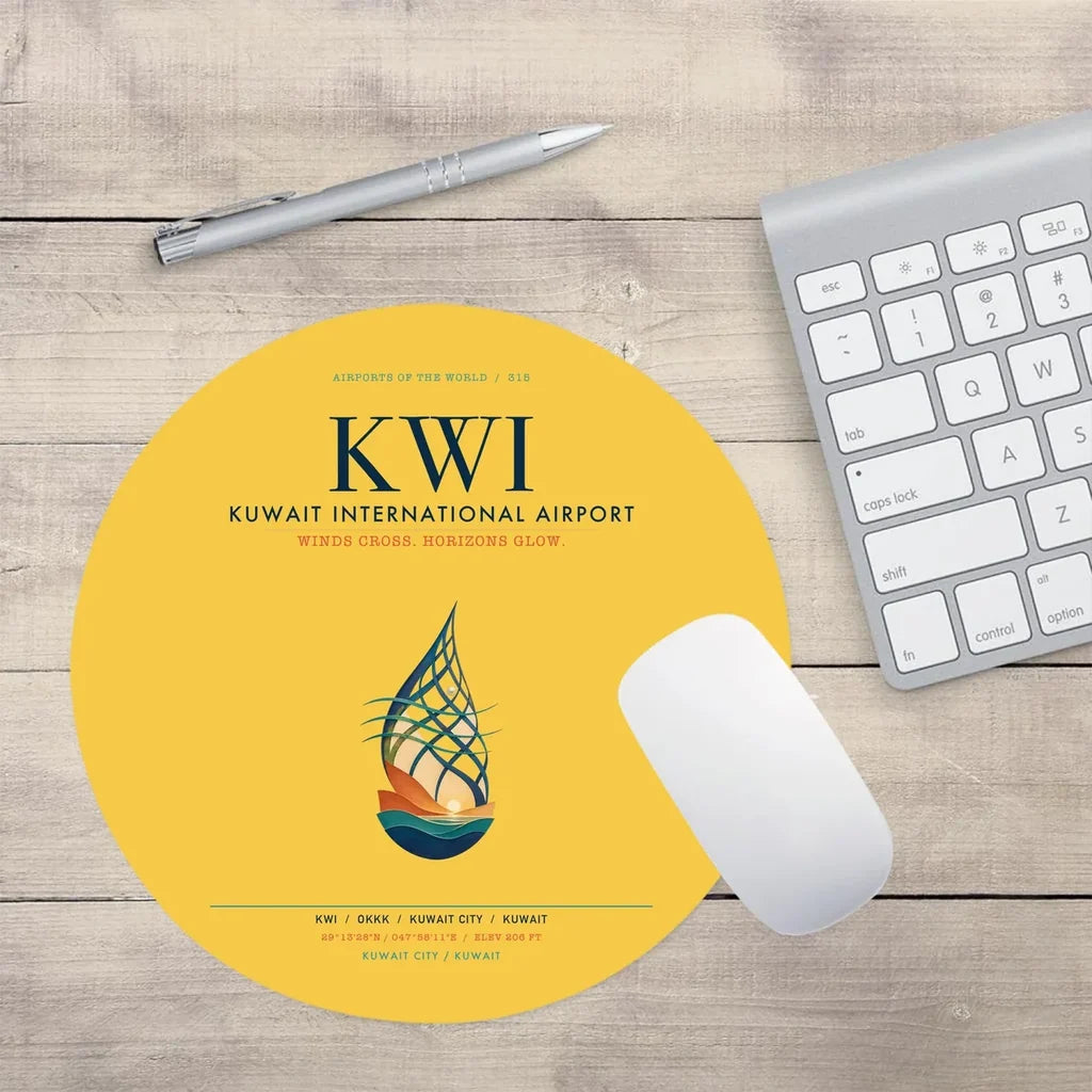 Kuwait International Airport (KWI) design on yellow round mouse pad