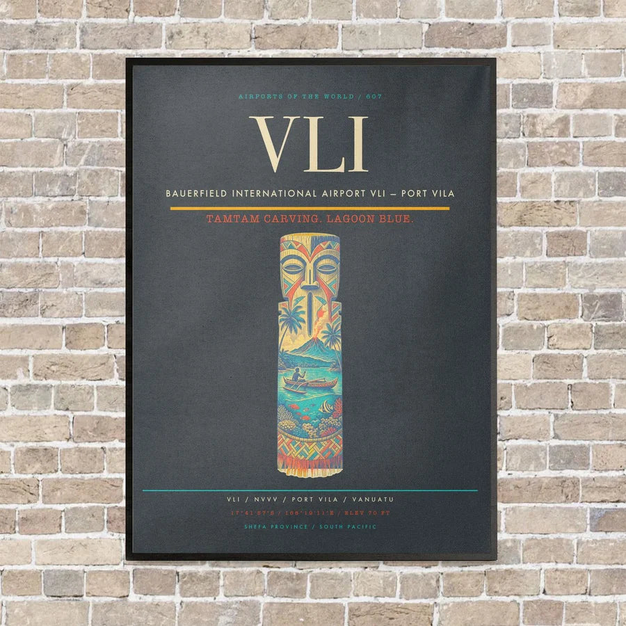 Bauerfield International Airport VLI — Port Vila vertical canvas print - framed - gray background