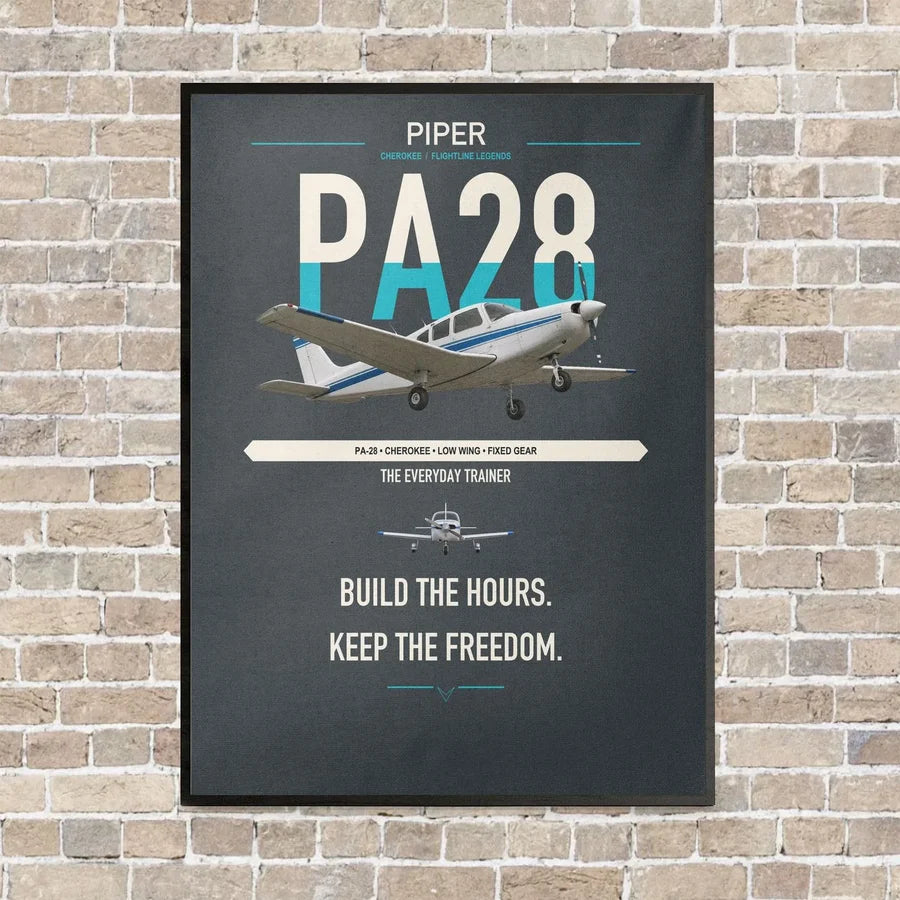 Piper PA-28 Cherokee vertical canvas print - framed - gray background