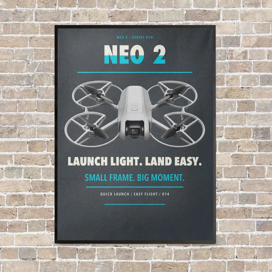 DJI Neo 2 vertical canvas print - framed - gray background