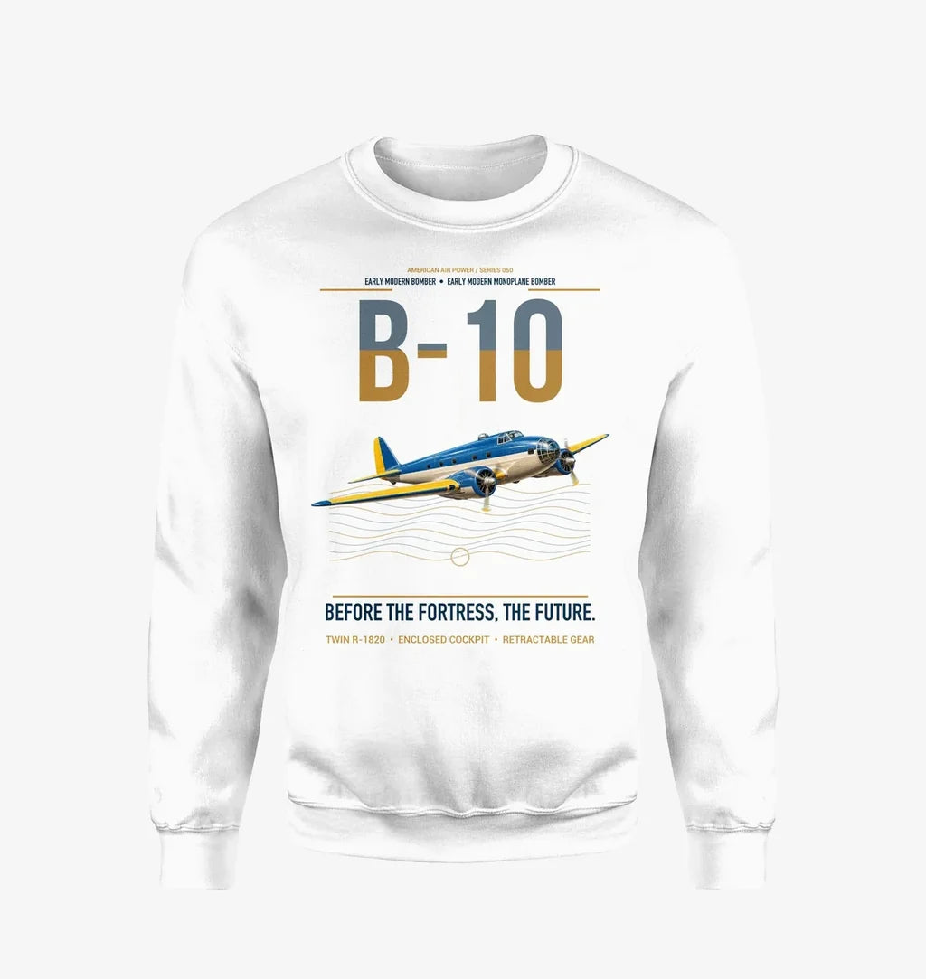 Martin B-10 design on white sweatshirt