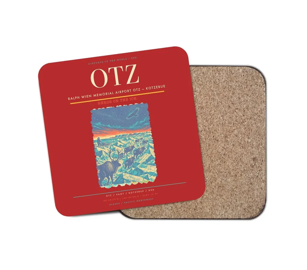 Ralph Wien Memorial Airport (OTZ) design on red 1 piece coaster
