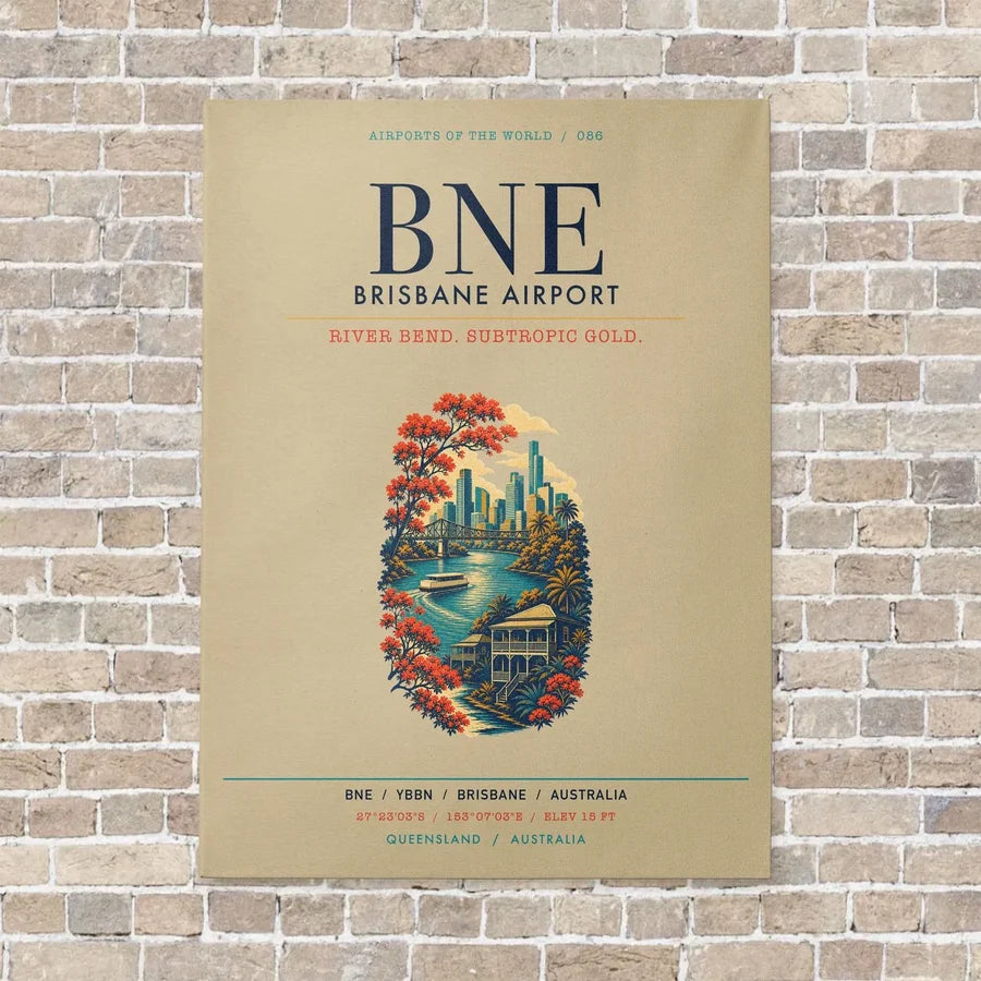 Brisbane Airport BNE vertical canvas print - no frame - beige background