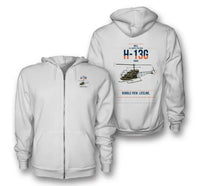 Thumbnail for Bell H-13G Sioux design on white premium zipped hoodie, double-side print