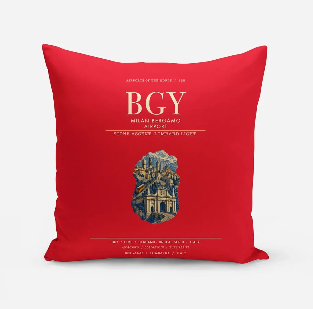 Milan Bergamo Airport (BGY) design on red pillow