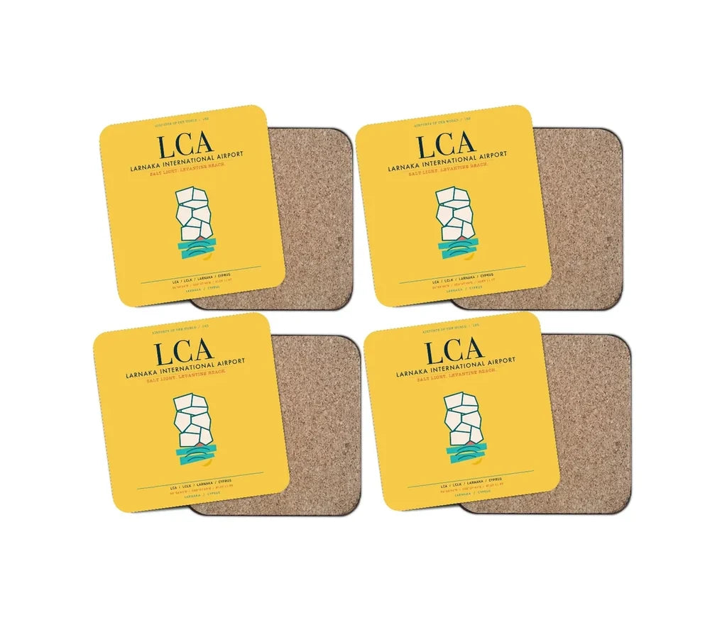 Larnaka International Airport (LCA) design on yellow 4 pieces set coaster