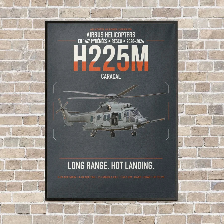 Airbus Helicopters H225M Caracal vertical canvas print - framed - gray background