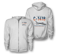 Thumbnail for C-141B Starlifter design on white premium zipped hoodie, double-side print