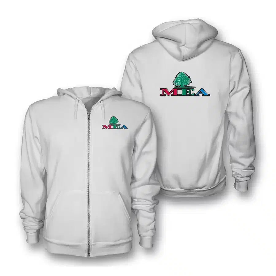 Middle East Airlines(MEA) logo on white zipped hoodie