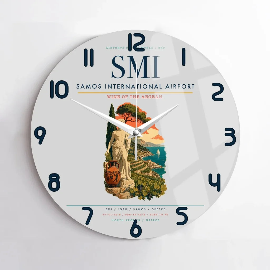 Samos International Airport (SMI) design on light gray no frame wall clock