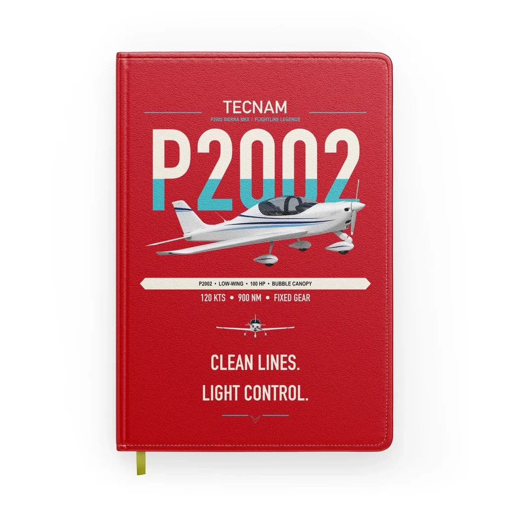 Tecnam P2002 Sierra MkII design on red notebook