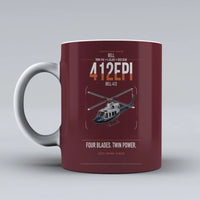 Thumbnail for Bell 412EPI design on dark red ceramic mug, double-side print
