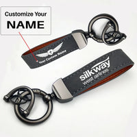 Thumbnail for Silk Way West Airlines Horseshoe Buckle key chain, Gray + Name