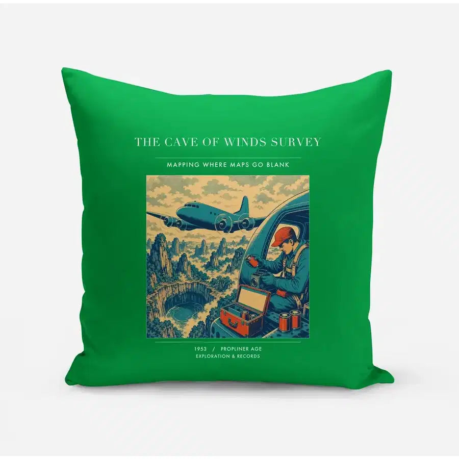 VINTAGE G4293 - The Cave Of Winds Survey - Designed Pillows design on green