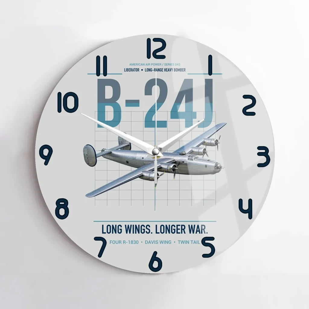 B-24J Liberator design on light gray no frame wall clock