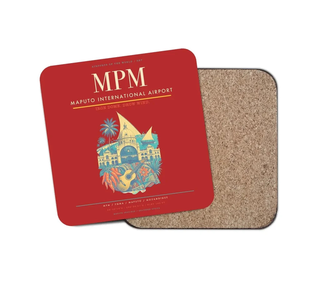 Maputo International Airport (MPM) design on red 1 piece coaster