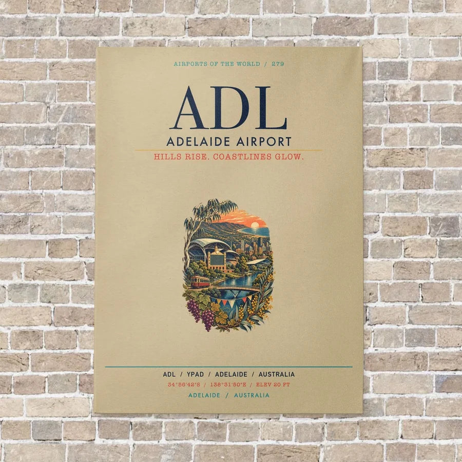 Adelaide Airport ADL vertical canvas print - no frame - beige background