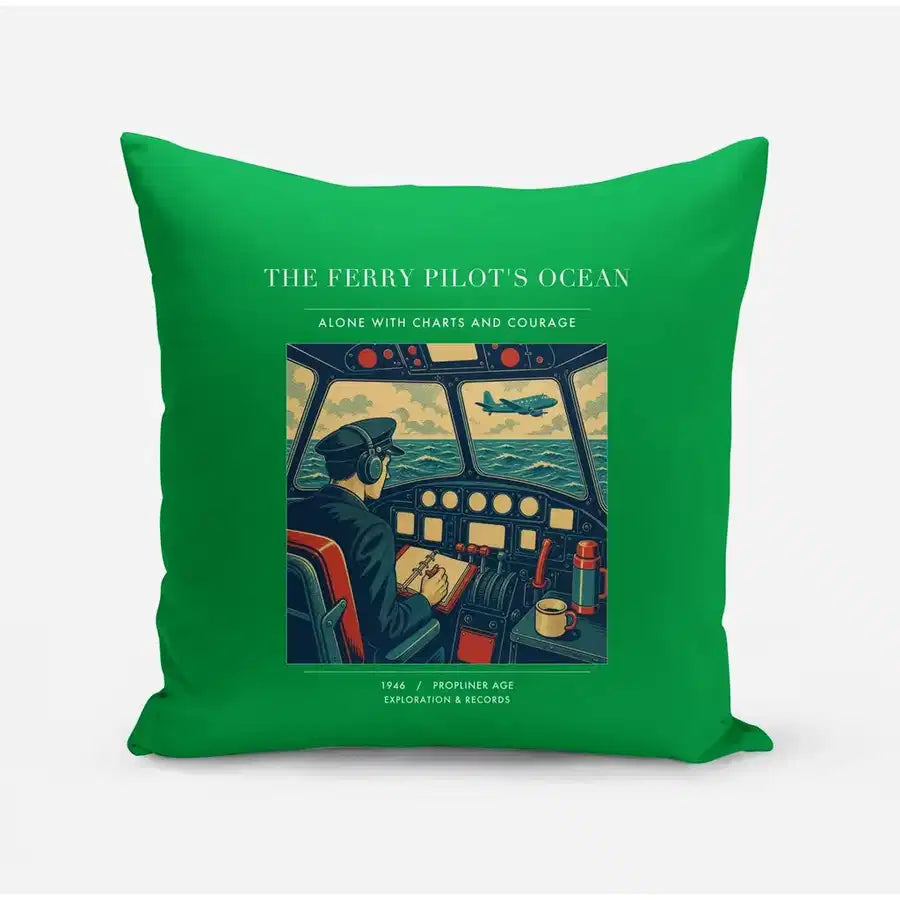 VINTAGE G4368 - The Ferry Pilot's Ocean - Designed Pillows design on green