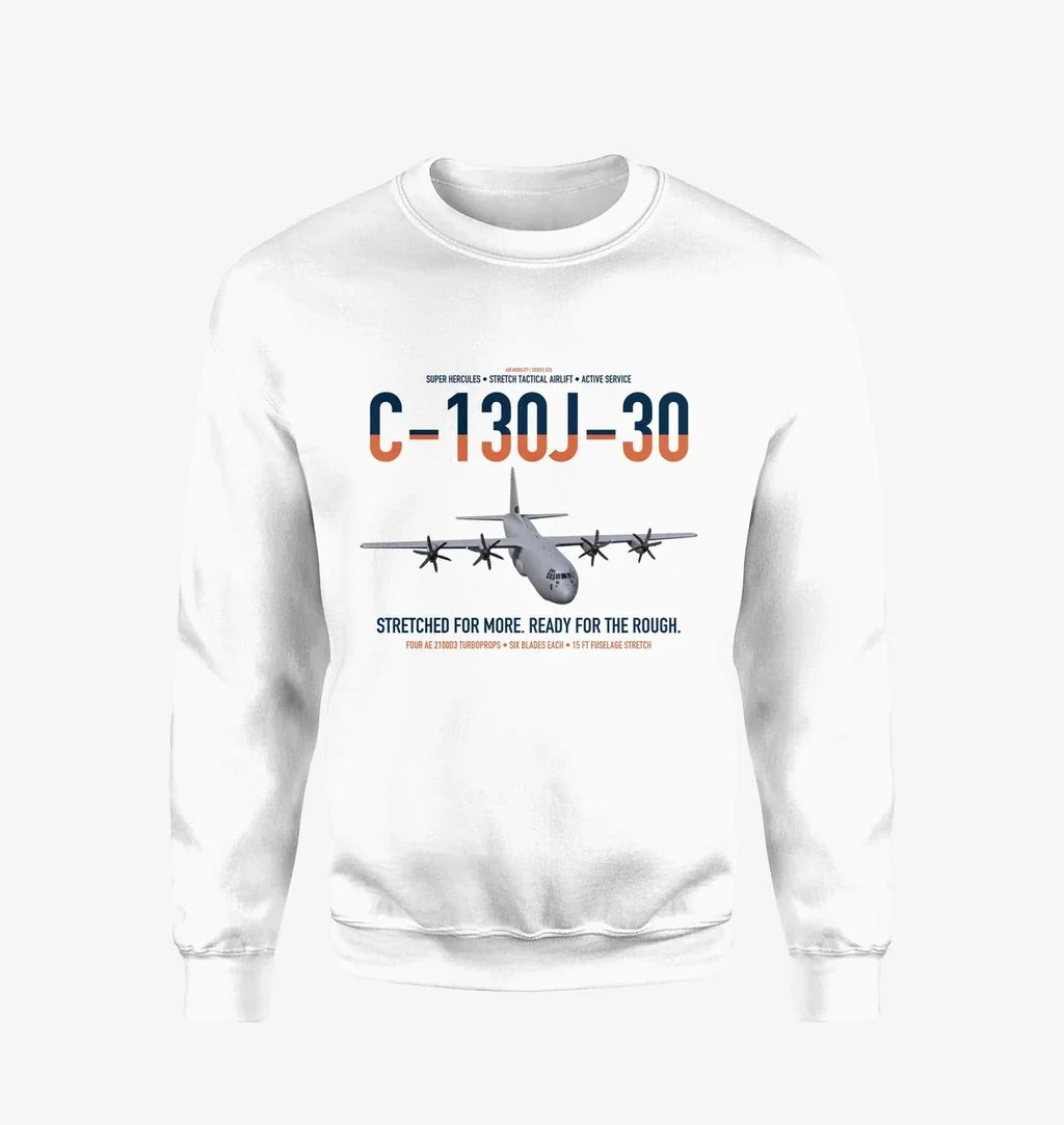 C-130J-30 Super Hercules design on white sweatshirt