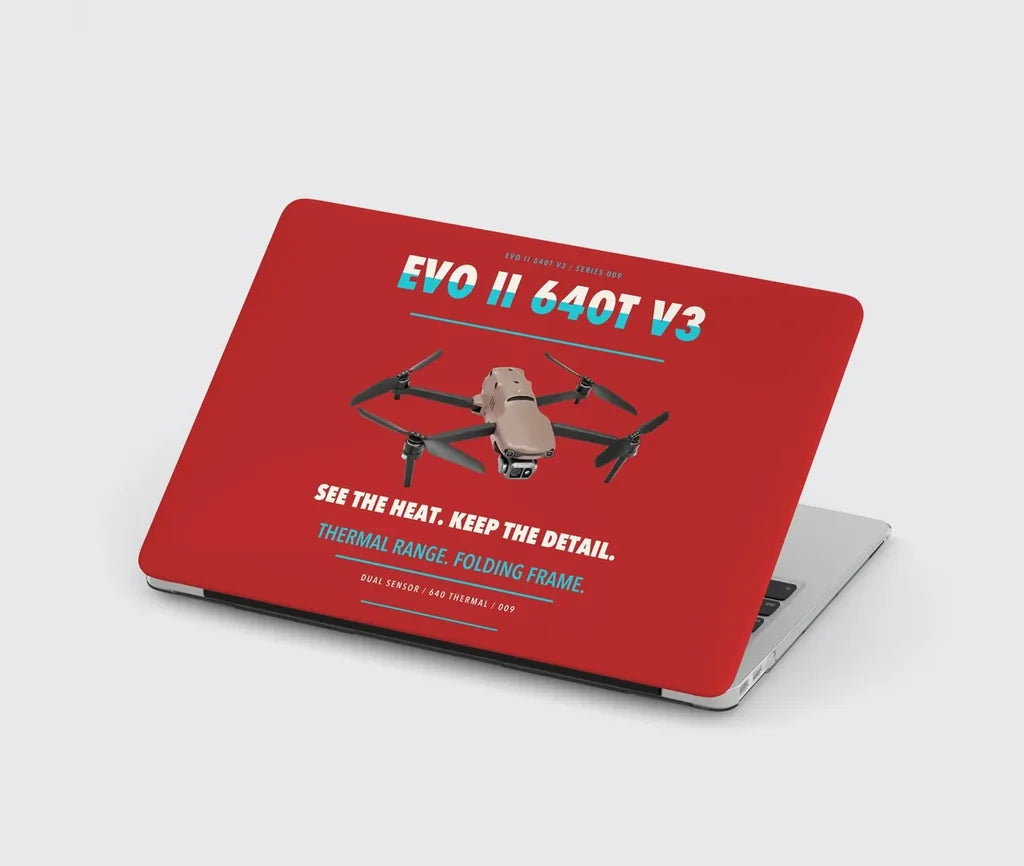 Autel EVO II Dual 640T V3 design on red MacBook case