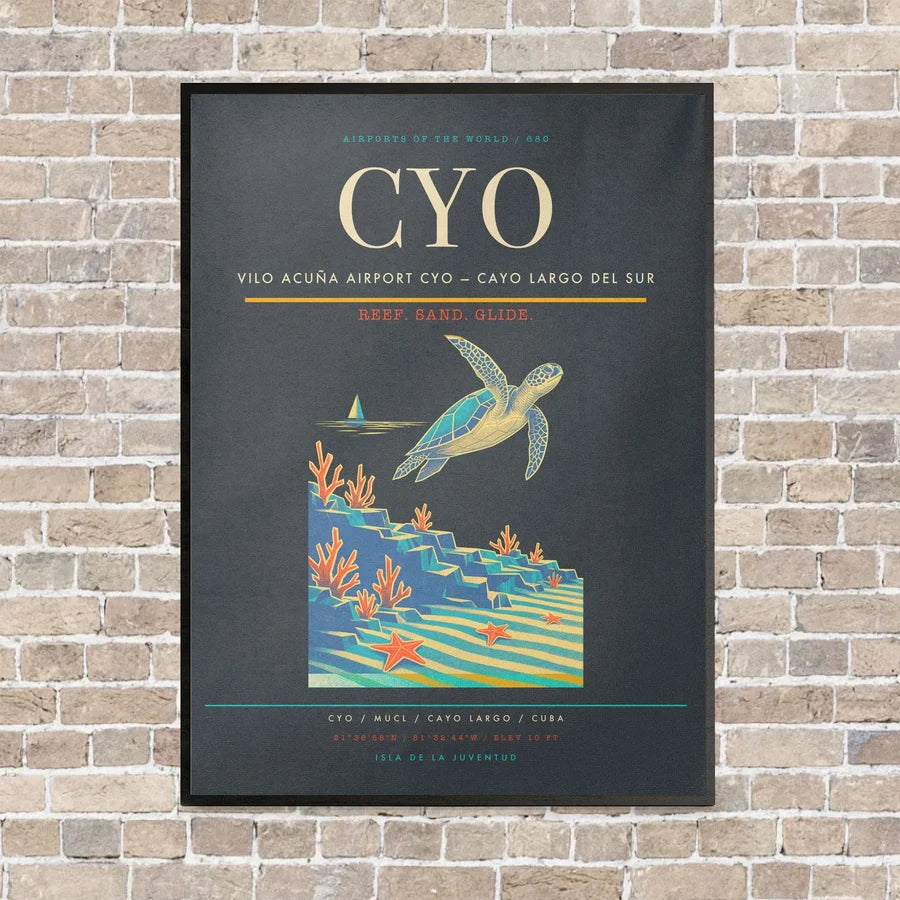 Vilo Acuña Airport CYO — Cayo Largo del Sur vertical canvas print - framed - gray background