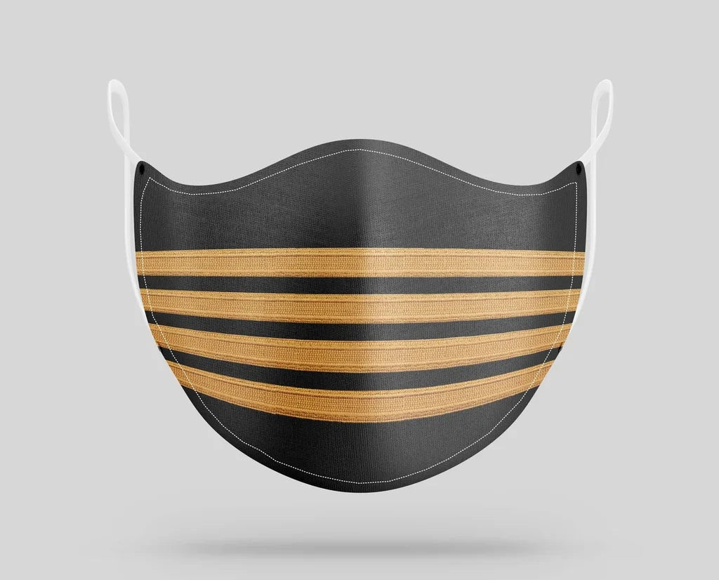 Pilot Epaulettes (4,3,2 Lines) aviation face mask in breathable cotton blend.