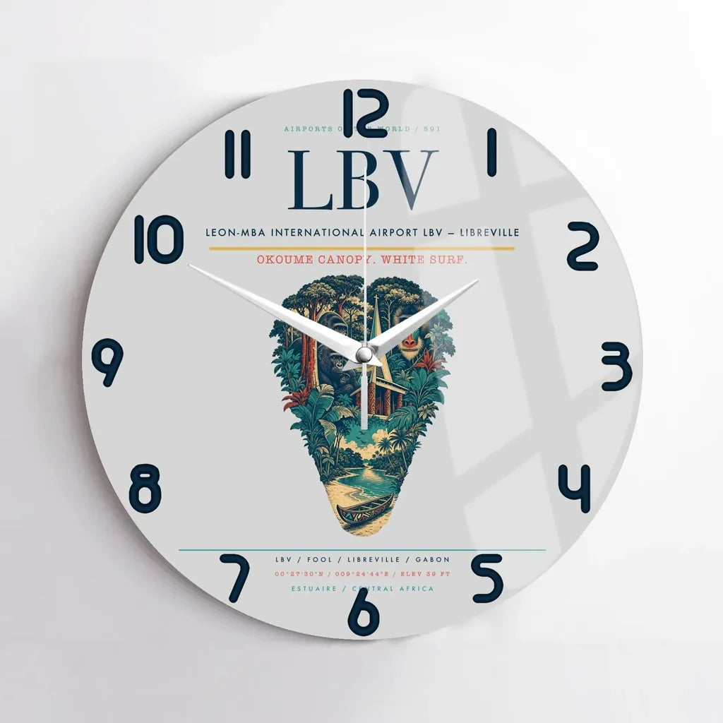 Leon-Mba International Airport (LBV) design on light gray no frame wall clock